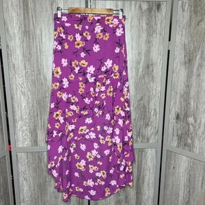 Flynn Skye High Low Skirt Ruffles Purple Pink Floral Print Boho Size M